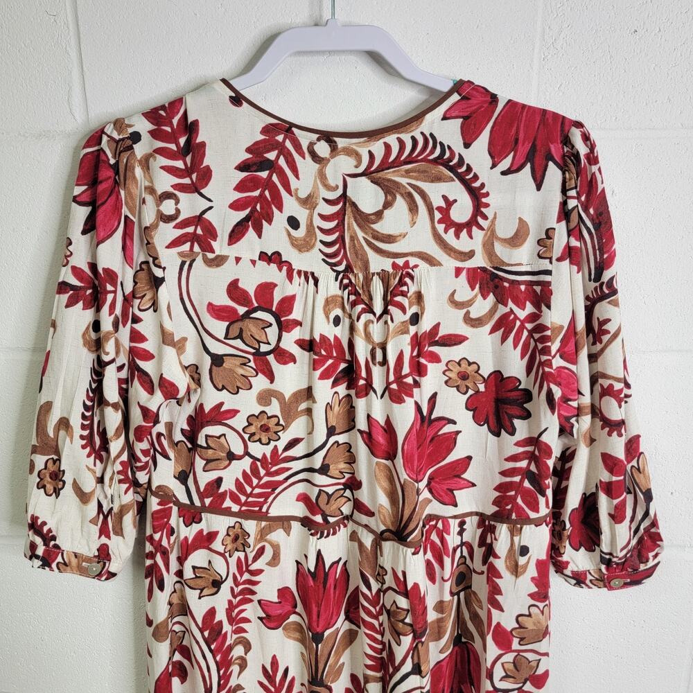 FIG + FLOWER Anthro Floral Red Paisley Tiered Midi Dress Size Small Rayon Boho - Picture 3 of 8